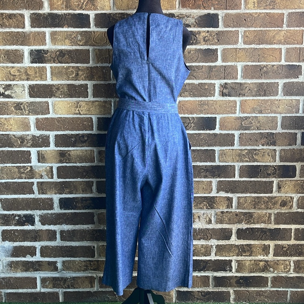 Banana Republic Blue Linen Blend Chambray Wide Leg Cropped Jumpsuit - Picture 6 of 14